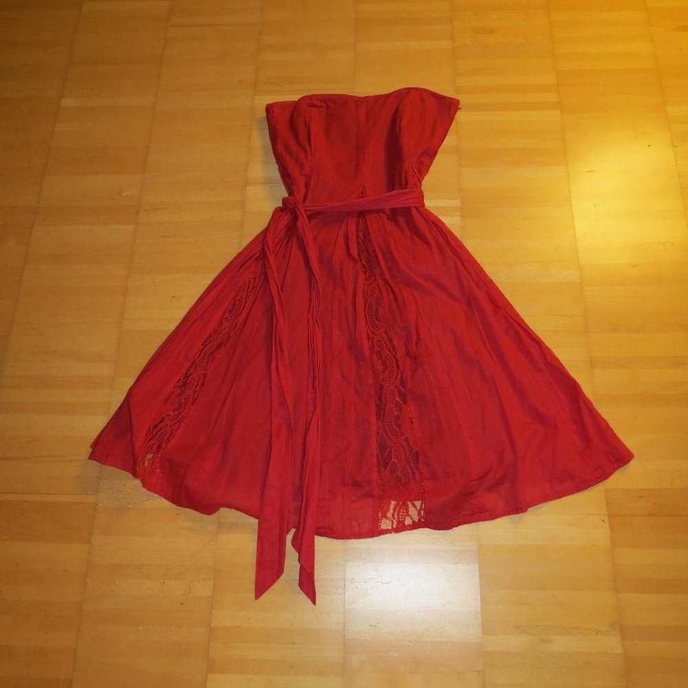 MOULINETTE SOEURS red cotton midi sun dress 4 S